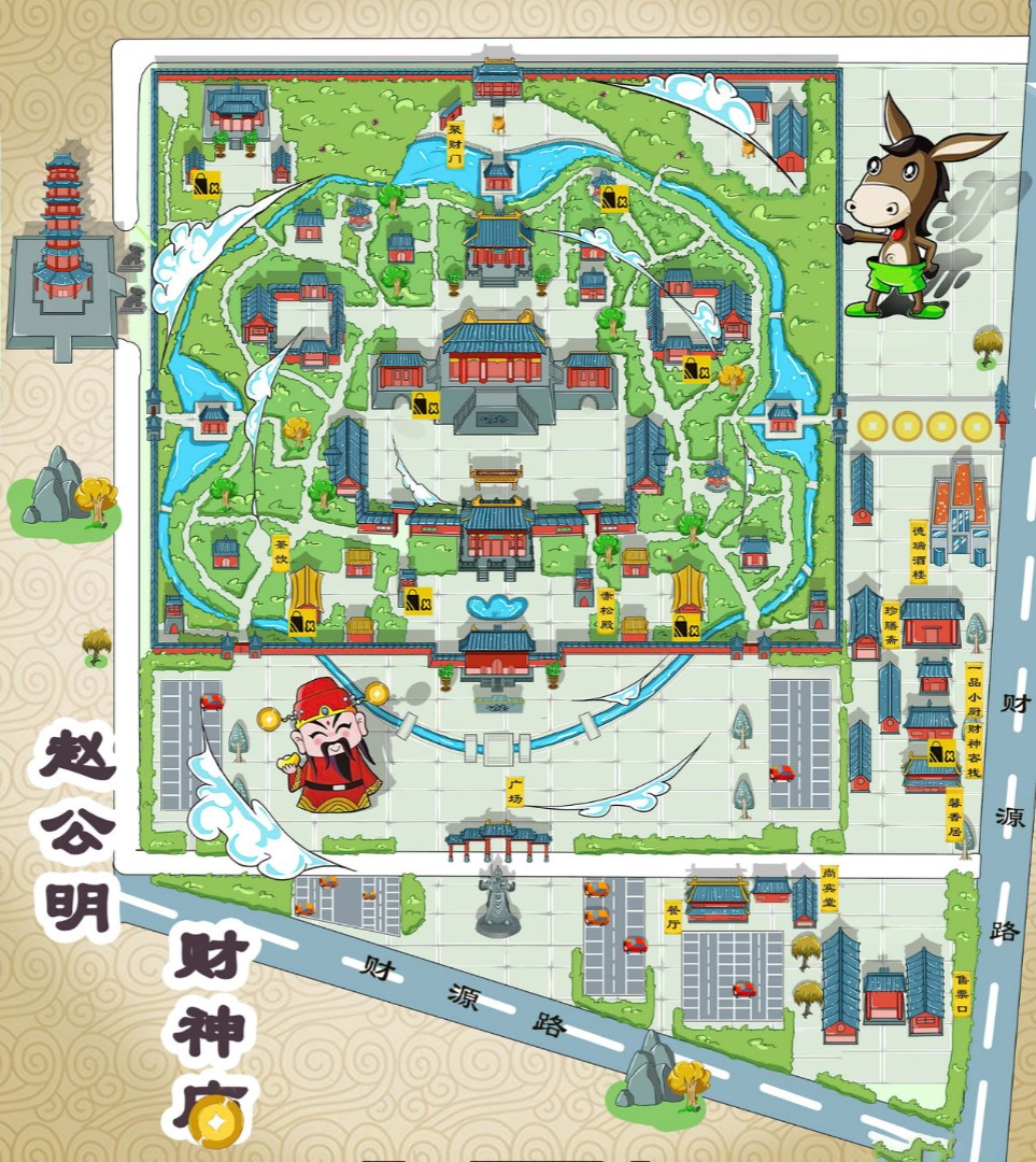 下城寺庙类手绘地图
